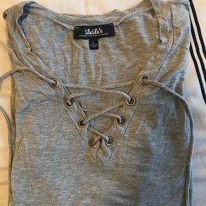 Lulu's grey lace up shirt